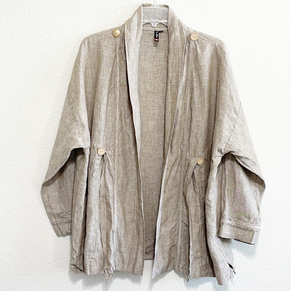 Roni Rabl Woman 100% LINEN Beige Light Weight Cardigan Jacket Size XL